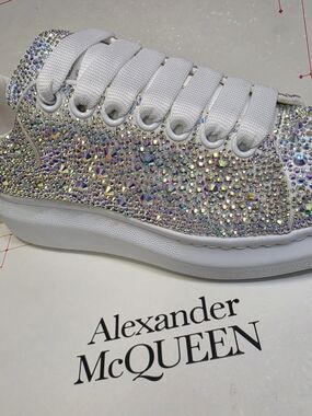 Alexander McQueen White Crystal-Studded Low-Top Sneaker